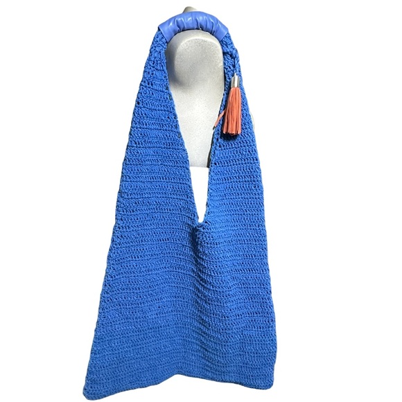 VINTAGE HAVANA | Large Blue Crochet Hobo Sling Beach Shopping Bag - Picture 9 of 13